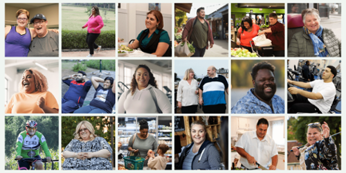 A collage of images of people working on their health through exercise, healthy eating